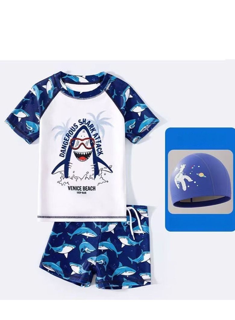 2023 Children's Sunscreen Quick-Drying Swimsuit Swimming Training Hot Spring Suit Professional Five-Point Boy Short-Sleeved Split Suit  - Image 1