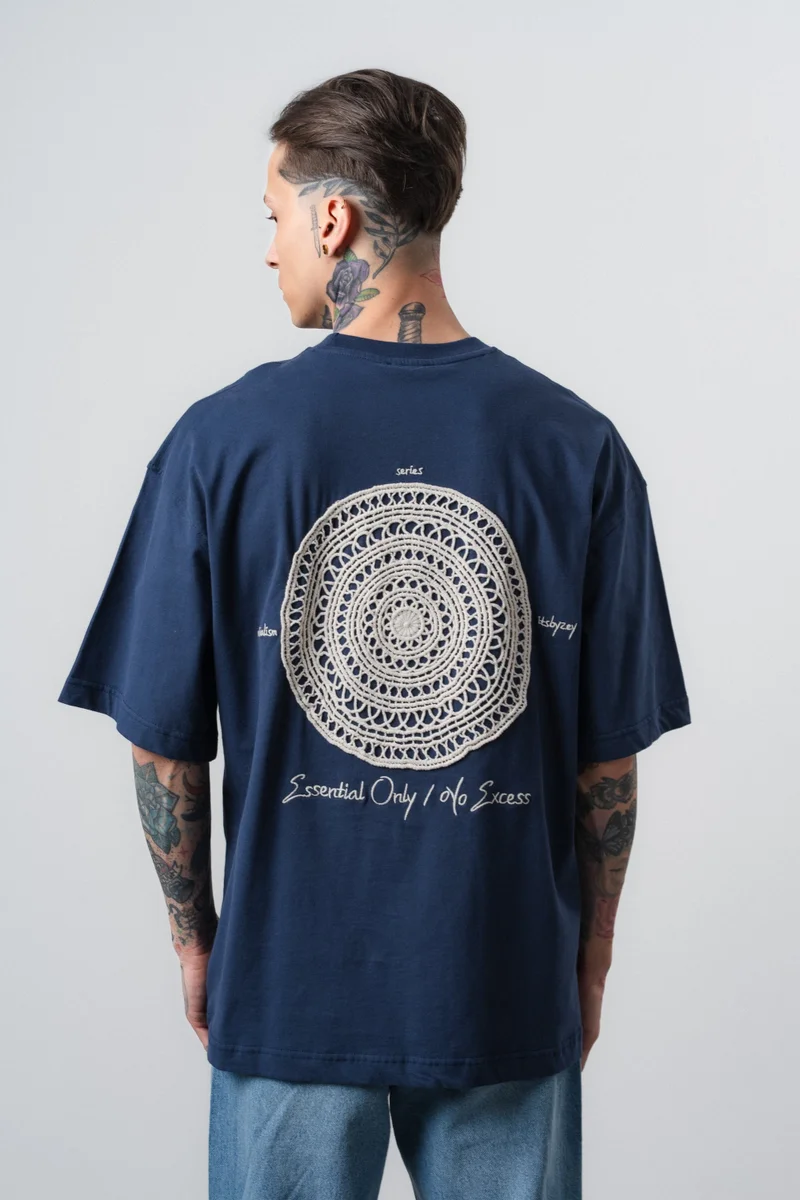 Respire Men's Essential Oversize T-Shirt with Embroidered Detail, Navy Blue
