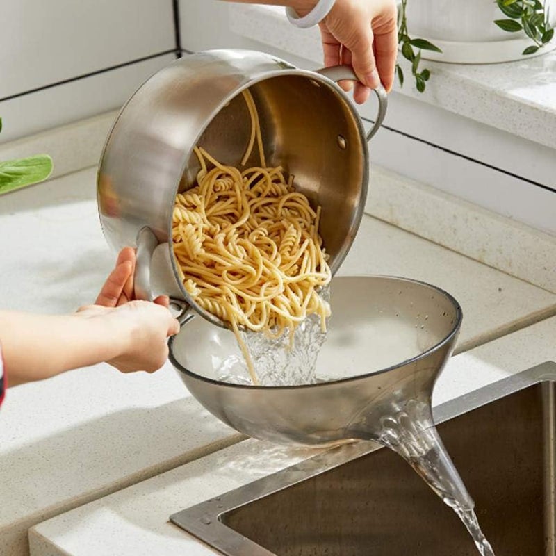 klarako Kitchen Colander Bowl Fruit Vegetable Wash Drainer Basket with Spout, 23.6cm, Gray - Image 2