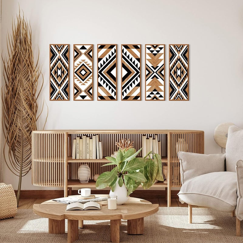 Tatuo 6 Pcs Farmhouse Southwest Home Wall Decor Frame Wall Hanging Boho Modern Abstract Art Prints Wooden Decorations for Bedroom Bathroom Apartment Mexican Farmhouse Wall Decor(Rectangle) - Image 5