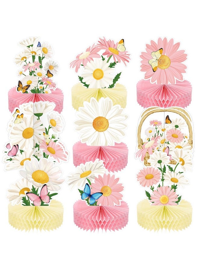 Hotop 9 Pcs Daisy Flower Birthday Party Decorations Daisy Butterfly Honeycomb Centerpieces 3D Centerpieces for Tables Pink Table Toppers Boho Groovy Party Decorations Girl Baby Shower - Image 1