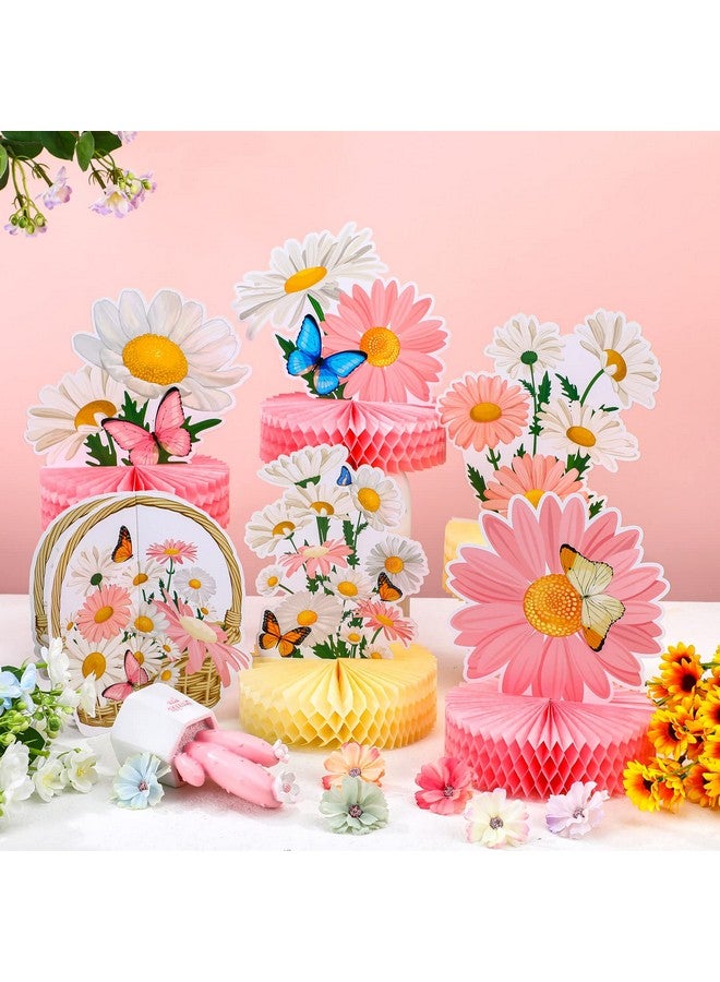 Hotop 9 Pcs Daisy Flower Birthday Party Decorations Daisy Butterfly Honeycomb Centerpieces 3D Centerpieces for Tables Pink Table Toppers Boho Groovy Party Decorations Girl Baby Shower - Image 4