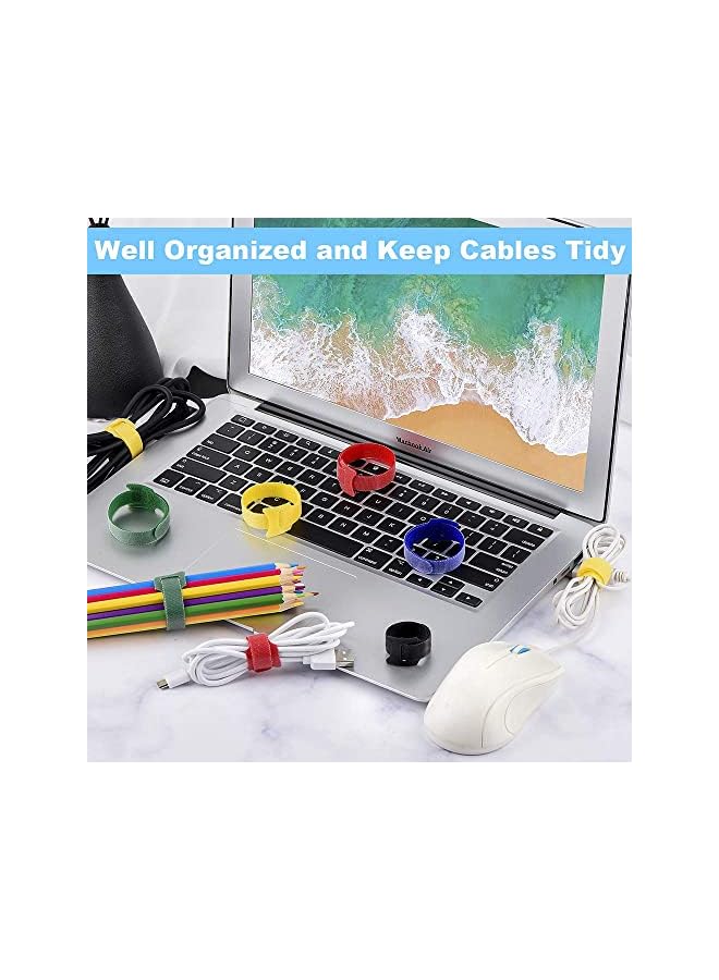 S-TOP 100PCS Reusable Cable Zip Ties, 8-inch &6-inch cord ties, Multi-Purpose Hook& Loop cable management | Adjustable Multicoloured Cords Organizer for Computer/Laptop/TV/Electronics - Image 5
