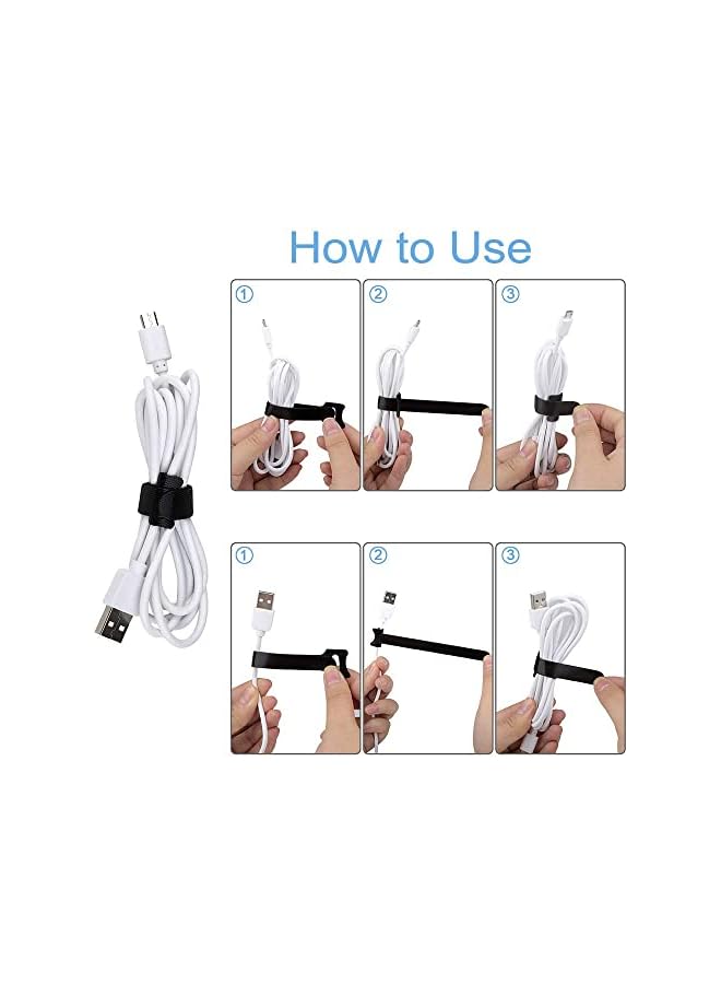 S-TOP 100PCS Reusable Cable Zip Ties, 8-inch &6-inch cord ties, Multi-Purpose Hook& Loop cable management | Adjustable Multicoloured Cords Organizer for Computer/Laptop/TV/Electronics - Image 3