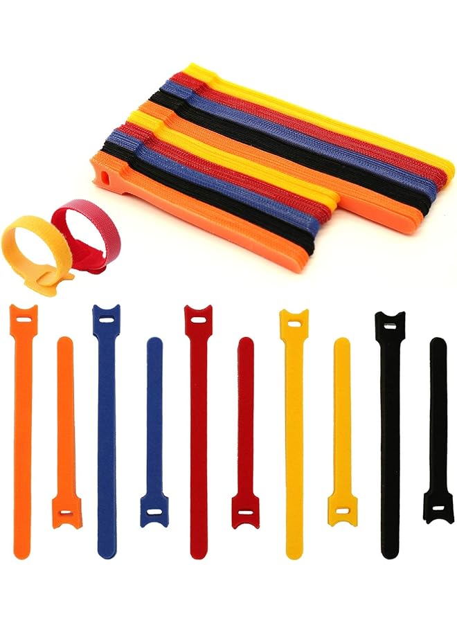 S-TOP 100PCS Reusable Cable Zip Ties, 8-inch &6-inch cord ties, Multi-Purpose Hook& Loop cable management | Adjustable Multicoloured Cords Organizer for Computer/Laptop/TV/Electronics - Image 1