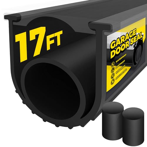 Holikme Garage Door Seals Bottom Rubber,Flexible Rubber Garage Door Seal,Door Threshold Ramps,Garage Door Weather Stripping Kit Seal Strip Replacement,5/16 Inch T-End,3.74 Inch Width (17Ft, Black) - Image 1