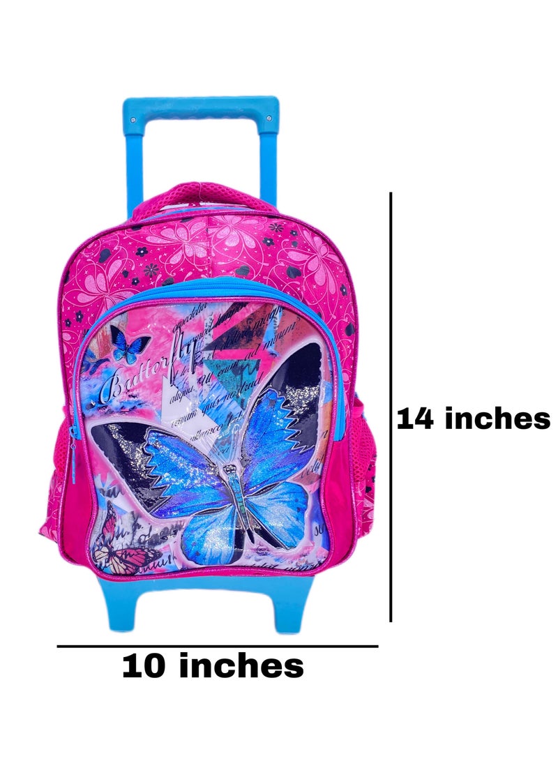 i-kola Pvc Premium Toddler Trolley with Backpack which Includes Trolley Bag luggage with Lunch Bag And pencil Case, wheels For boys (14 Inches) (Butterfly) - Image 5