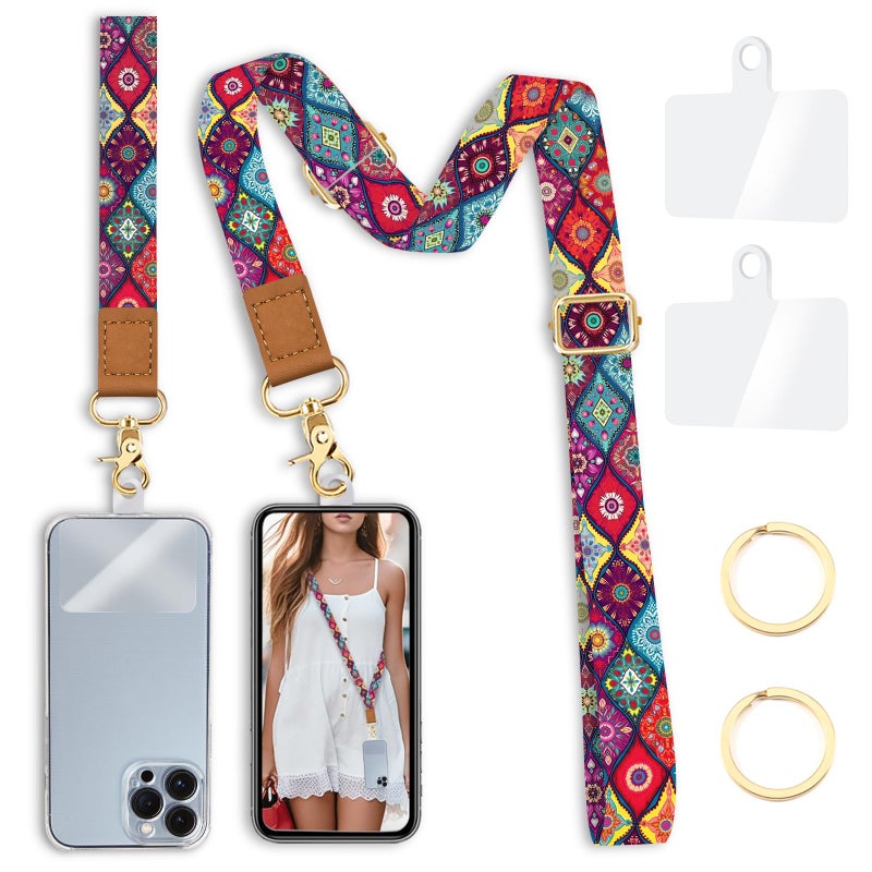 Yonlevres Phone Lanyard Crossbody Wrist Strap, Boho Bohemian Cell Phone Lanyards for around the Neck Wristlet Adjustable Strap for Women Keys Case ID Badges Accessories Mandala - Image 1