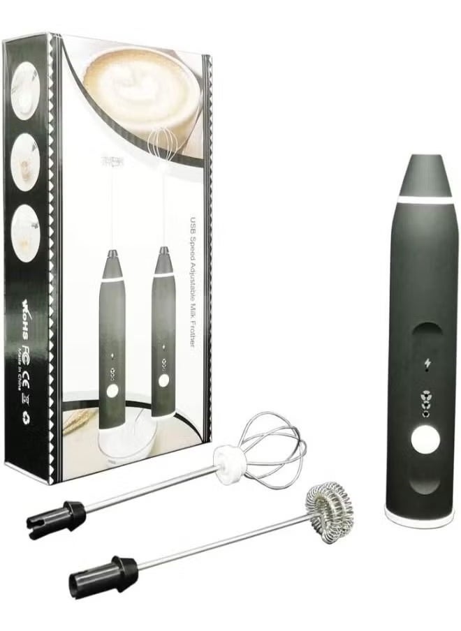 SHOPI Rechargeable Electric Milk Frother Handheld With 3 Adjustable Speeds And 2 Stainless Whisks Egg Beater Mini Blender Drink Mixer for Coffee 
