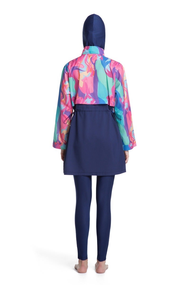 طقم سباحة محافظ من ثلاثة قطع للنساء المسلمات، صيفي، مريح، مضاد للأشعة فوق البنفسجية، بأكمام طويلة وسحّاب، ملابس شاطئية خفيفة الوزن... - Image 3