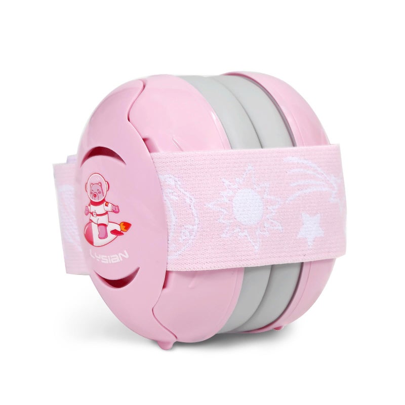 LYSIAN Pink Baby Ear Muffs Noise Cancelling with Elastic Headband Baby Headphones Earmuffs for Infant Hearing Protection Sleeping Nap Travel Games Festival