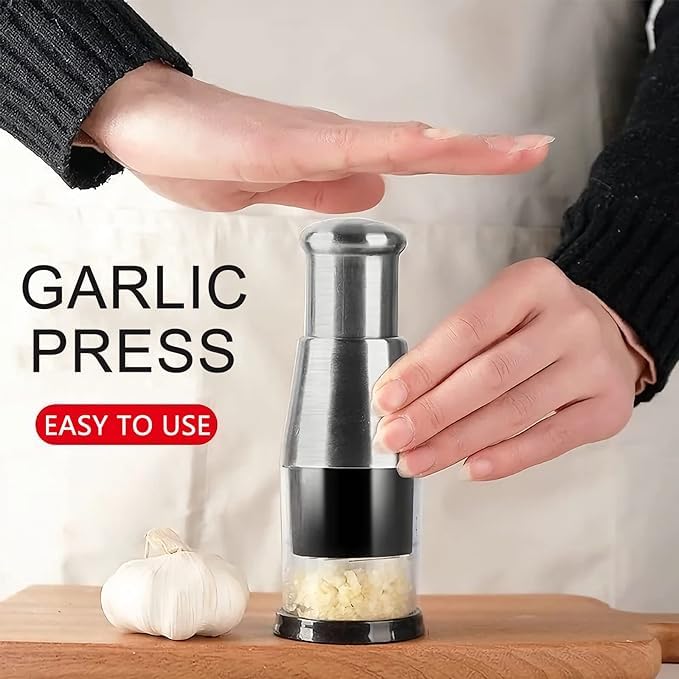 Deoxys Pressed Garlic Chopper Stainless Steel Manual Garlic Masher Handheld Push Type Garlic Crusher Labor Saving Kitchen Food Chopper Gadget for Ginger Chili Onion Salad - Image 2