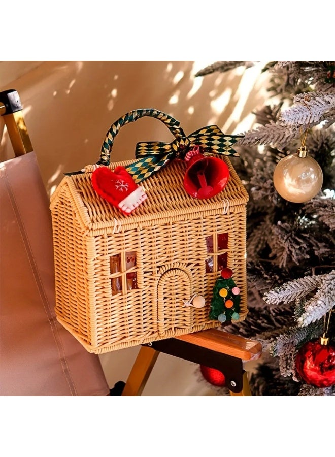 Handwoven Rattan House-Shaped Wicker Basket with Lid for Storage and Home Decor - Image 5