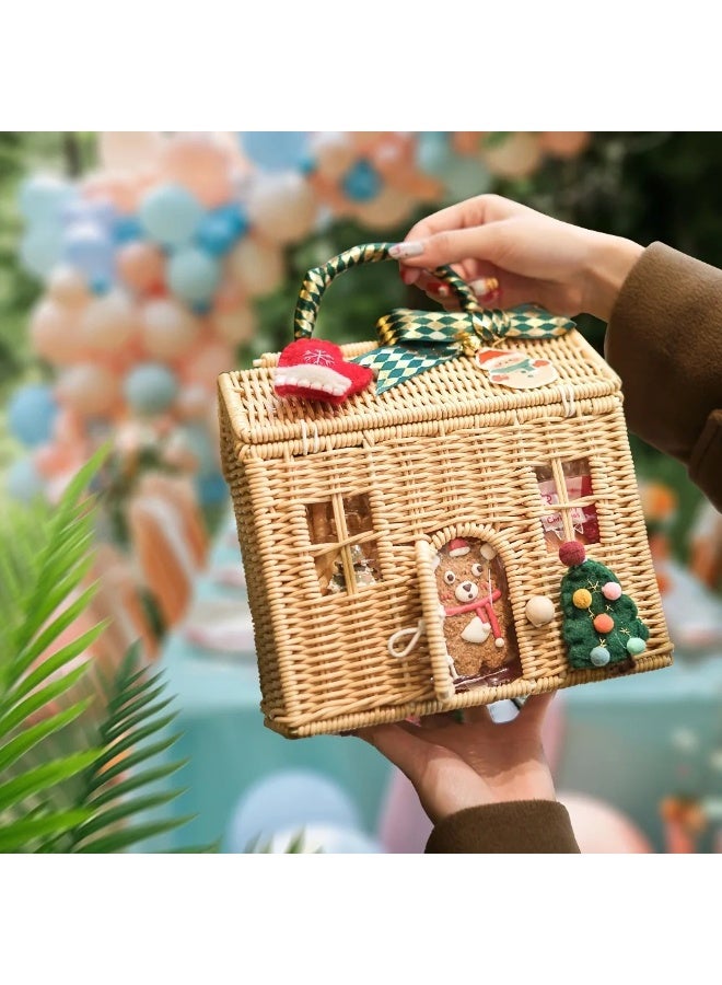 Handwoven Rattan House-Shaped Wicker Basket with Lid for Storage and Home Decor - Image 3