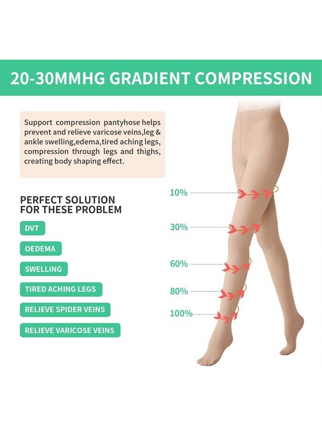 YISEMEYA Compression Pantyhose 20-30mmHg Tight Stocking Gradient Compression Hose Help Relieve Swelling Edema Varicose Veins for Women Opaque Closed Toe Firm Support (Beige, 3XL) 