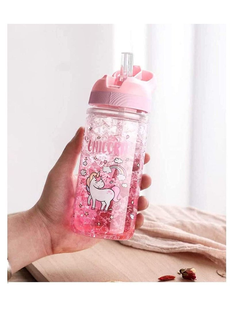 SYOSI Water Bottles, Cute Girls for School, Unicorn Bottle with Straw and Safety lock, 400ML/13.5oz Kids, Pink - Image 4