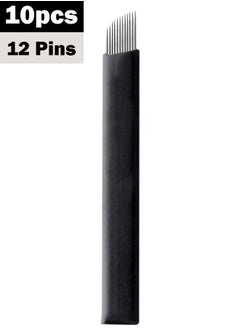 Realfrog 10 Pieces Disposable 0.18mm Microblading Blade Fine Needles Permanent Makeup Curve Brow Manual Eyebrow Embroidery Tattoo Microblade Needles - 12 Pins Shape  - Image 1