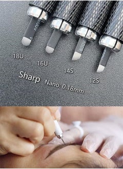 Realfrog 10 Pieces Disposable 0.18mm Microblading Blade Fine Needles Permanent Makeup Curve Brow Manual Eyebrow Embroidery Tattoo Microblade Needles - 12 Pins Shape  - Image 2