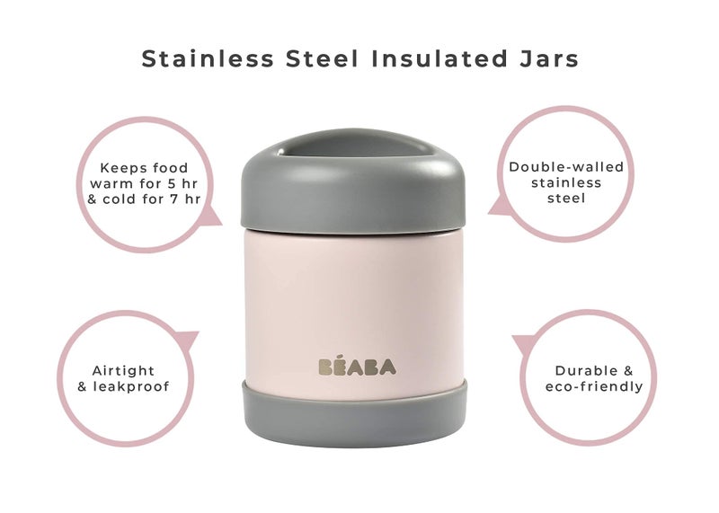 Beaba Stainless Steel Insulated Food Jar 10 oz, Kids Thermos, Lunch Containers, Leakproof, Wide Opening, Suitable for Hot and Cold Foods (Rose) - Image 4