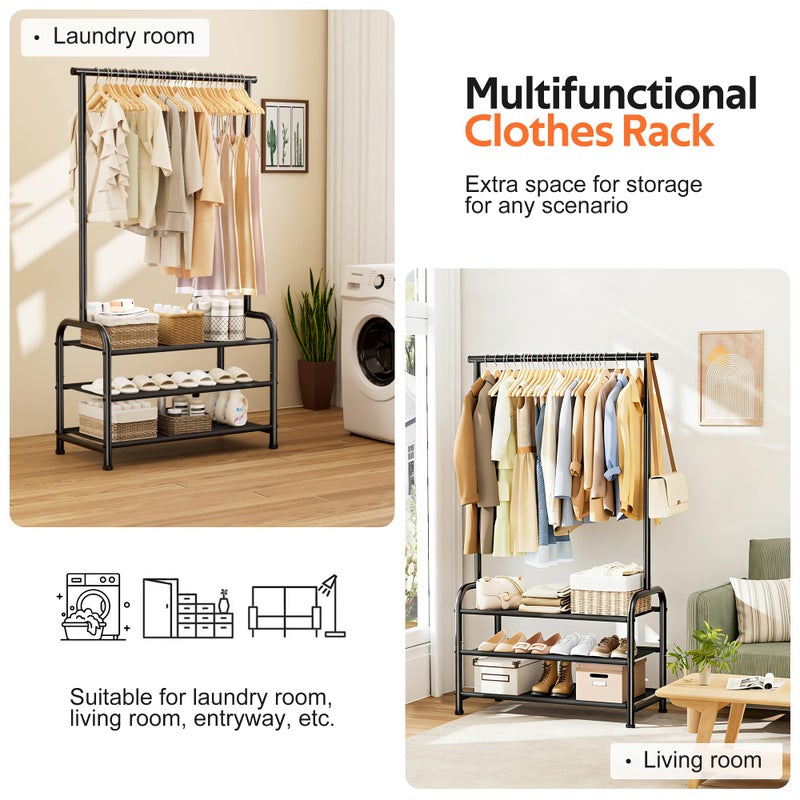 MISSLO Sturdy Clothing Racks for Hanging Clothes with 3 Shelves Garment Rack Heavy Duty Clothes Rack with Shoe Storage for Coats, Garment, Dress, Black - Image 5