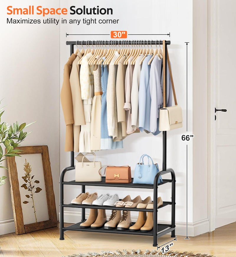 MISSLO Sturdy Clothing Racks for Hanging Clothes with 3 Shelves Garment Rack Heavy Duty Clothes Rack with Shoe Storage for Coats, Garment, Dress, Black - Image 4