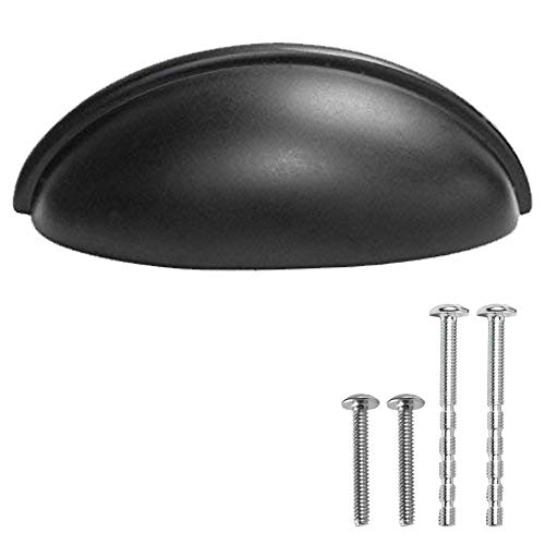 Ilyapa Matt Black Cup Drawer Pulls - 3 Inch Hole Center Bin Cup Drawer Handles, Bin Pulls Matte Black - 10 Pack of Kitchen Cabinet Hardware, Cupboard Handles and Knobs - Image 1