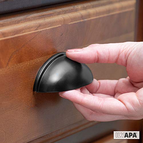Ilyapa Matt Black Cup Drawer Pulls - 3 Inch Hole Center Bin Cup Drawer Handles, Bin Pulls Matte Black - 10 Pack of Kitchen Cabinet Hardware, Cupboard Handles and Knobs - Image 3