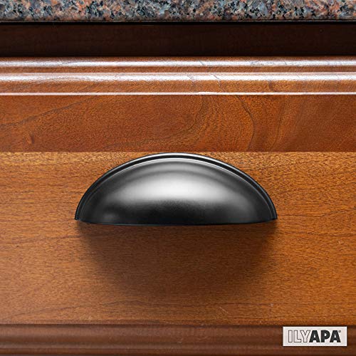 Ilyapa Matt Black Cup Drawer Pulls - 3 Inch Hole Center Bin Cup Drawer Handles, Bin Pulls Matte Black - 10 Pack of Kitchen Cabinet Hardware, Cupboard Handles and Knobs - Image 5