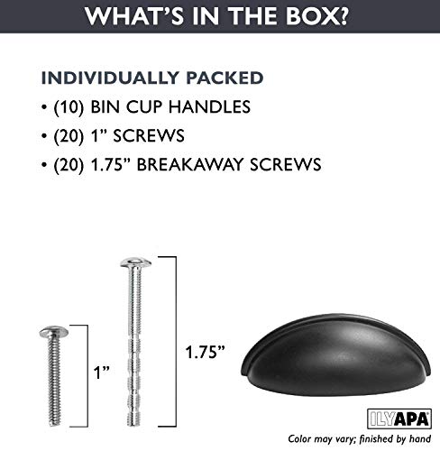 Ilyapa Matt Black Cup Drawer Pulls - 3 Inch Hole Center Bin Cup Drawer Handles, Bin Pulls Matte Black - 10 Pack of Kitchen Cabinet Hardware, Cupboard Handles and Knobs - Image 4