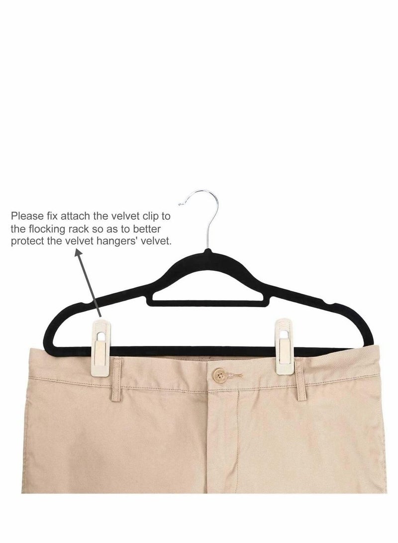Velvet Hangers Clips, 20 Pcs Beige Pants Velvet Clips, Ivory Pants Hangers Velvet Clips, Strong Finger Flocked Clips Perfect for Use with Slim-line Clothes Velvet Hangers  - Image 5