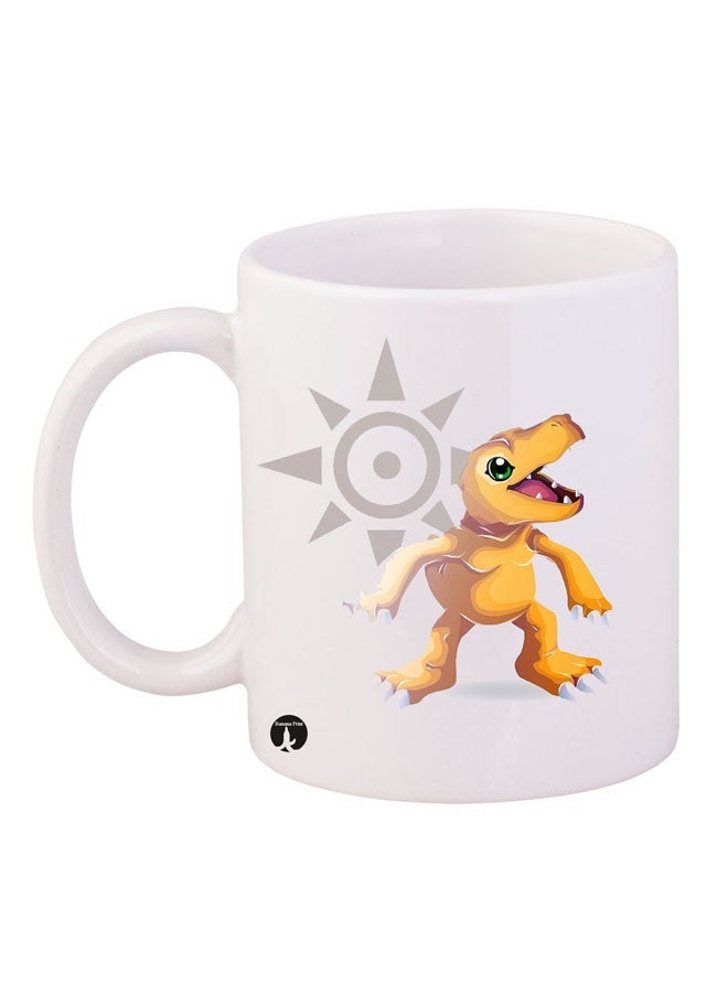 RYN Anime Digimon Printed Mug White/Yellow/Grey 11ounce