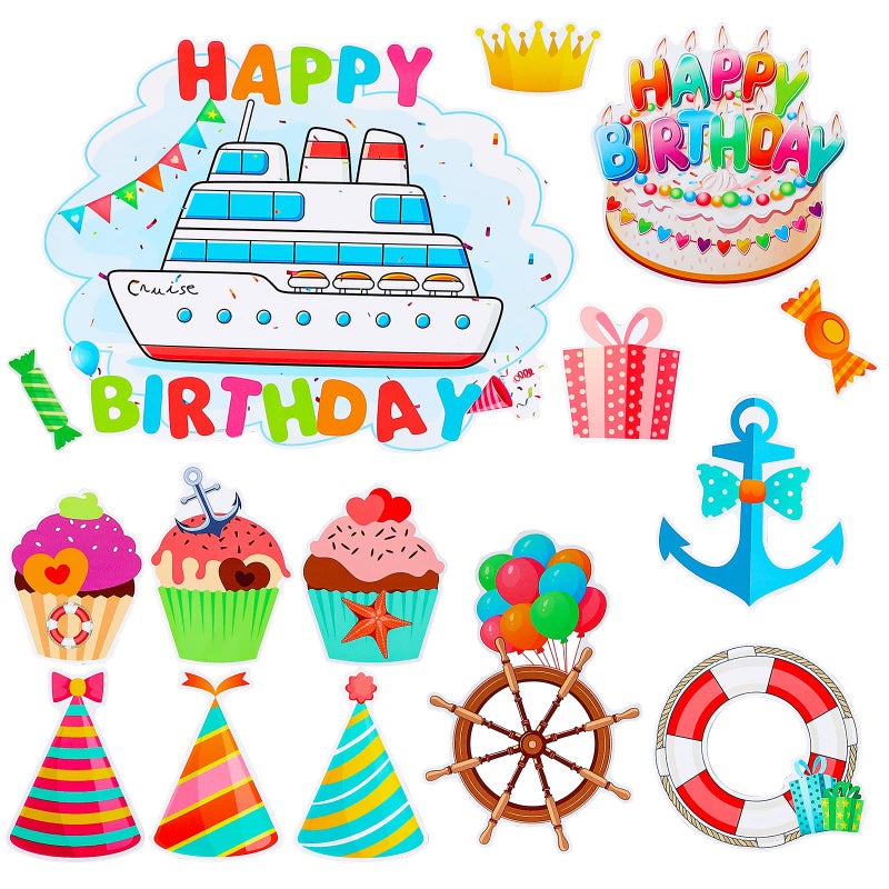 LEIFIDE 15 Pcs Cruise Door Magnets Happy Birthday Cruise Ship Door Decorations Car Magnets Stickers Birthday Fridge Decor for Carnival RefrigeratorBirthday Style