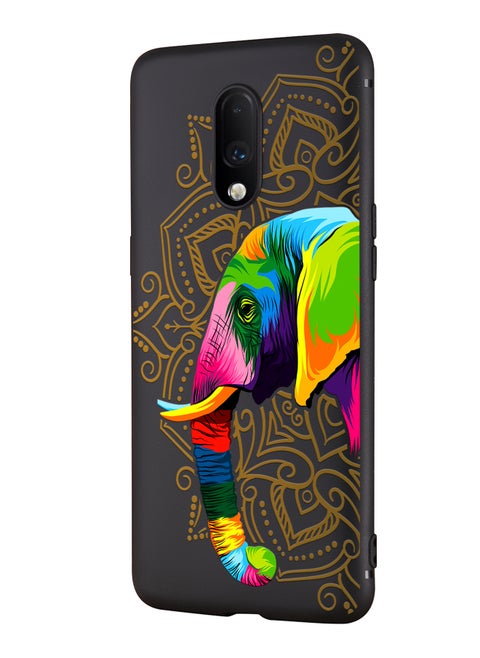 for OnePlus 7 Case, Shockproof Protective Phone Case Cover for OnePlus 7, with Jaipur's elephant black Pattern