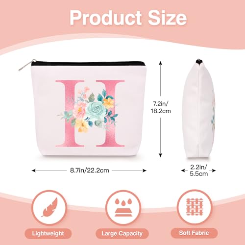 Lingdeer Personalized Makeup Bag with Initial Keychain, Custom Initial Monogram Small Travel Cosmetic Toiletry Bag, Birthday Gifts for Women Bridesmaid Teacher (H) - Image 3