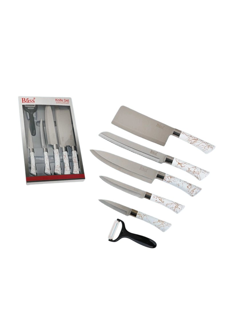 BASURRAH Stainless Steel Kitchen Knife Set with Scissors and Peeler – 6 Sharp Multi-Purpose Pieces for Cutting Meat, Vegetables, and Fruits Easily and Elegantly - Image 3