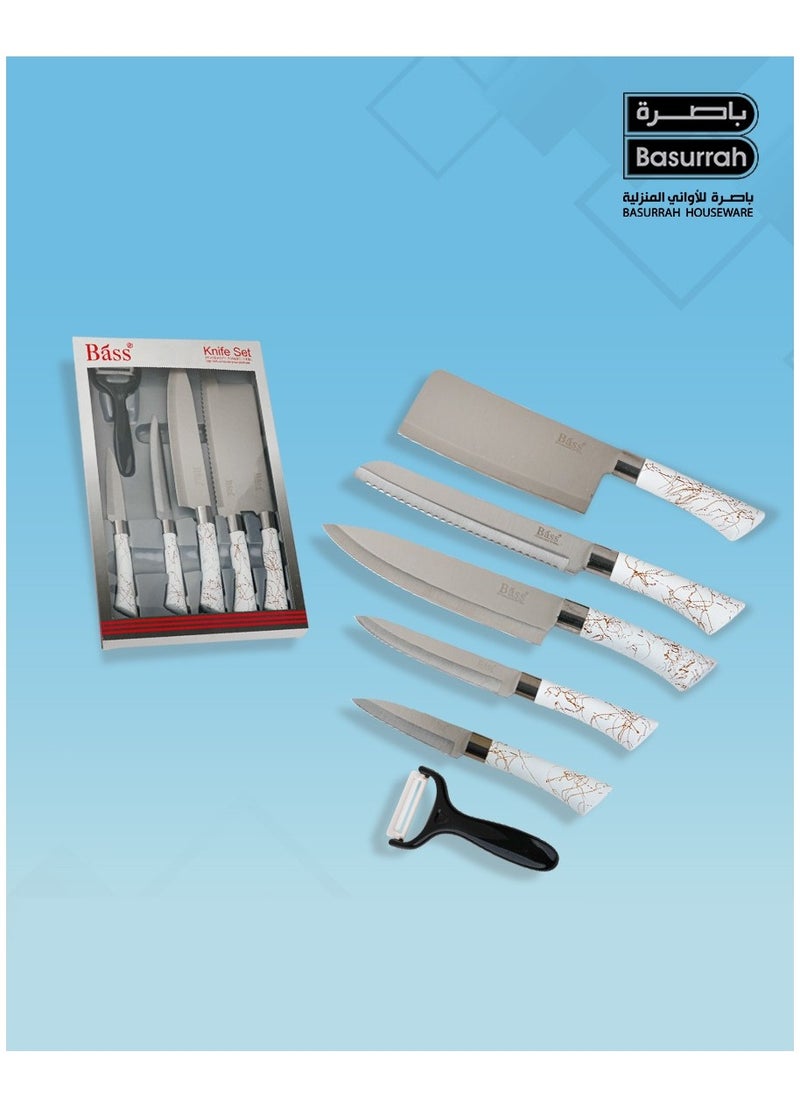 BASURRAH 6 Piece Stainless Steel Kitchen Knife Set with Peeler  - Image 1