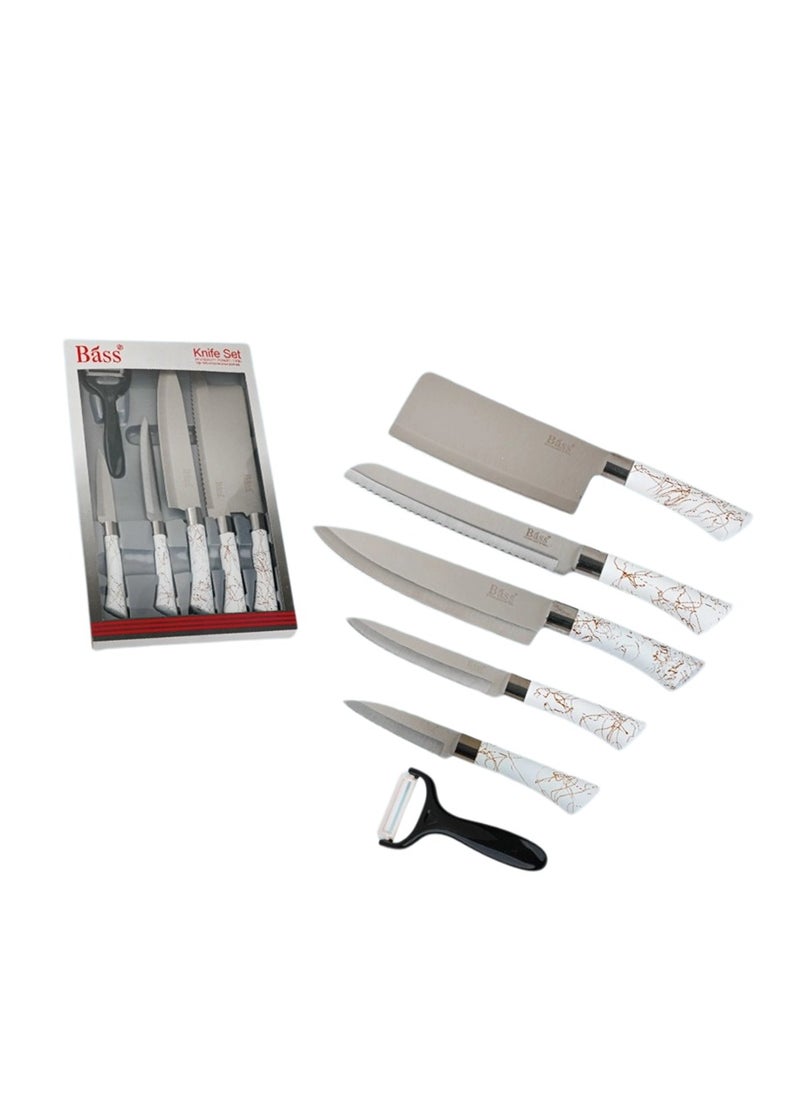 BASURRAH 6 Piece Stainless Steel Kitchen Knife Set with Peeler  - Image 2