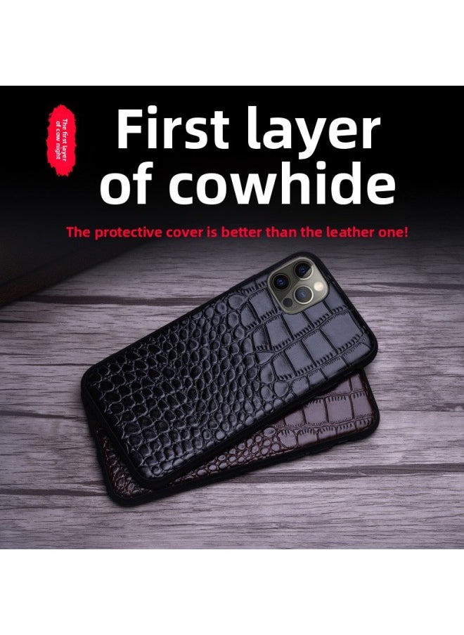 Generic - For Iphone 13Pro Genuine Leather Phone Case For Iphone 12 Up-and-Down Pattern XSMax678P Drop-Resistant Protective Leather Case-Color:Chinese Red-Applicable Model:For Iphone13 Pro - Image 1