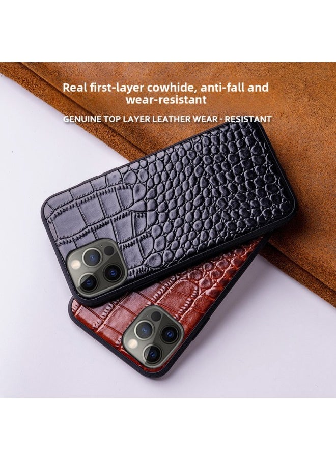 Generic - For Iphone 13Pro Genuine Leather Phone Case For Iphone 12 Up-and-Down Pattern XSMax678P Drop-Resistant Protective Leather Case-Color:Chinese Red-Applicable Model:For Iphone13 Pro - Image 1