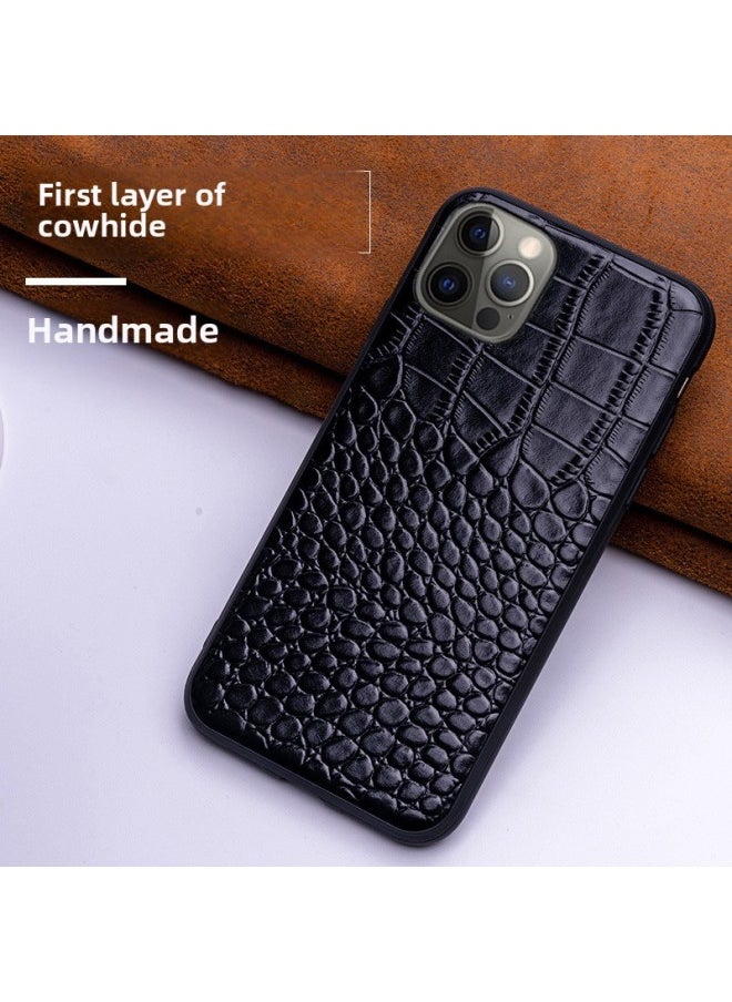 Generic - For Iphone 13Pro Genuine Leather Phone Case For Iphone 12 Up-and-Down Pattern XSMax678P Drop-Resistant Protective Leather Case-Color:Chinese Red-Applicable Model:For Iphone13 Pro - Image 1
