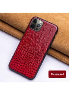 For Iphone 13Pro Genuine Leather Phone Case For Iphone 12 Up-and-Down Pattern XSMax678P Drop-Resistant Protective Leather Case-Color:Chinese Red-Applicable Model:For Iphone13 Pro