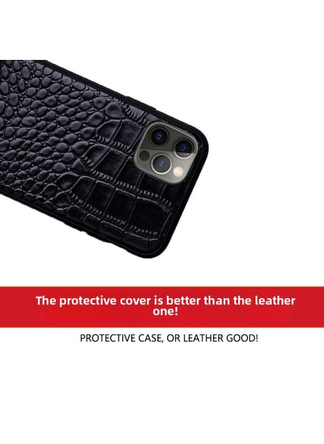 Generic - For Iphone 13Pro Genuine Leather Phone Case For Iphone 12 Up-and-Down Pattern XSMax678P Drop-Resistant Protective Leather Case-Color:Chinese Red-Applicable Model:For Iphone13 Pro - Image 1
