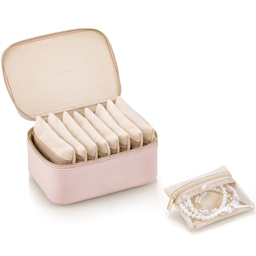 VLANDO Gifts for Women Jewelry Box with 8 Velvet Jewelry Bags Travel Jewelry Case for Women Girls Jewelry Organizer Necklace Rings Earrings Bags Gift Ideas for Birthday Bride Pink - Image 1