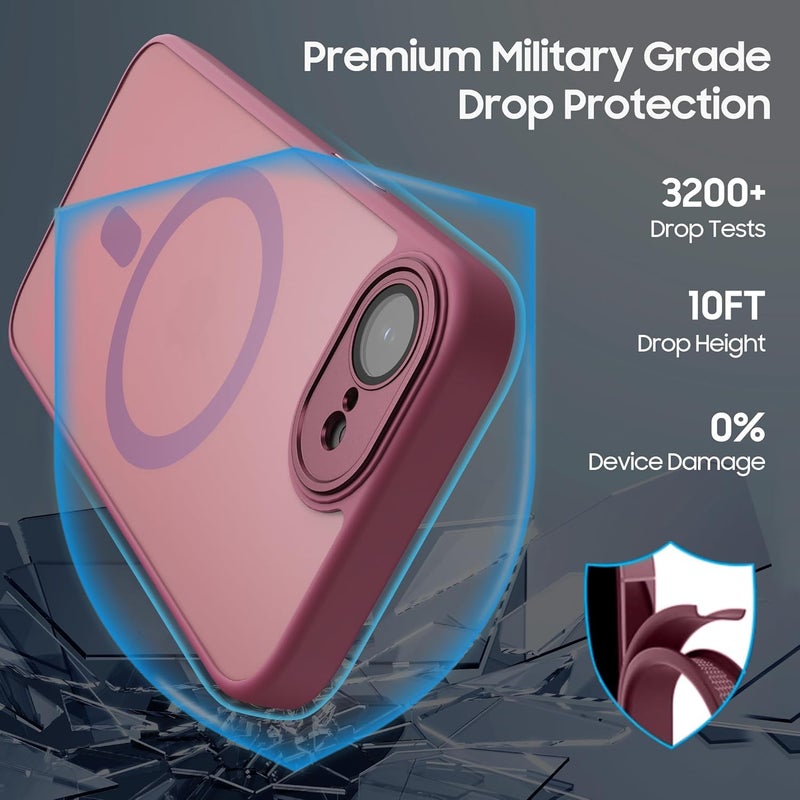 Demark Strong Magnetic for iPhone 16e/17e with MagSafe, 10FT Drop Resistant Matte Skin Feeling Back Cover Shockproof Slim Fit foriPhone 16e/17e Phone Case Cover (Wine Red) - Image 3