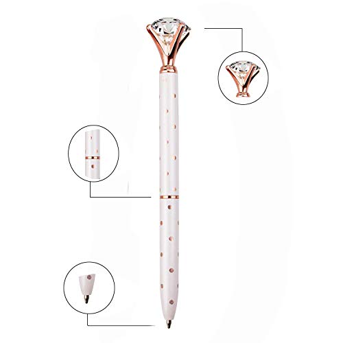 LONGKEY 3PCS Big Crystal Diamond Ballpoint Pen Bling Metal Ballpoint PenOffices and schools, silver/White With Polka Dots/Rose Gold With Polka Dots, Includes 3 Pen Refills - Image 5