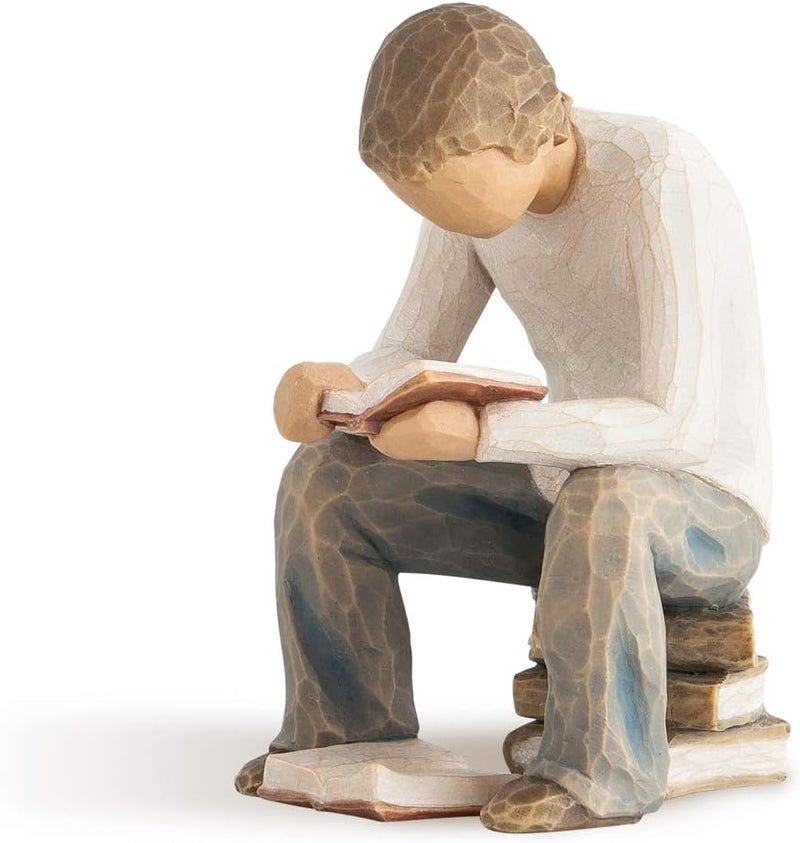Willow Tree Quest Boy Reading Figurine by Susan Lordi - Hand-Painted Resin Sculpture - Image 1