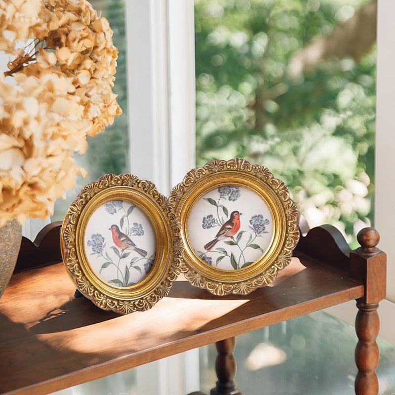 LIHOLO Round Picture Frames 3 x 3 inches, Antique Picture Frames, Vintage Picture Frames, Bird Picture Frames, Bronze Picture Frames, Wall Decor - Image 2