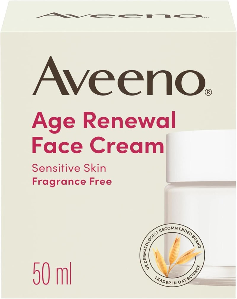 AVEENO Age Renewal Face Cream 1 x 50ml Oat Retinol Alternative Gentle on Sensitive Skin Helps Visibly Improve Wrinkles and Brighten Skin Tone Skin Feels Instantly Moisturised Fragrance Free