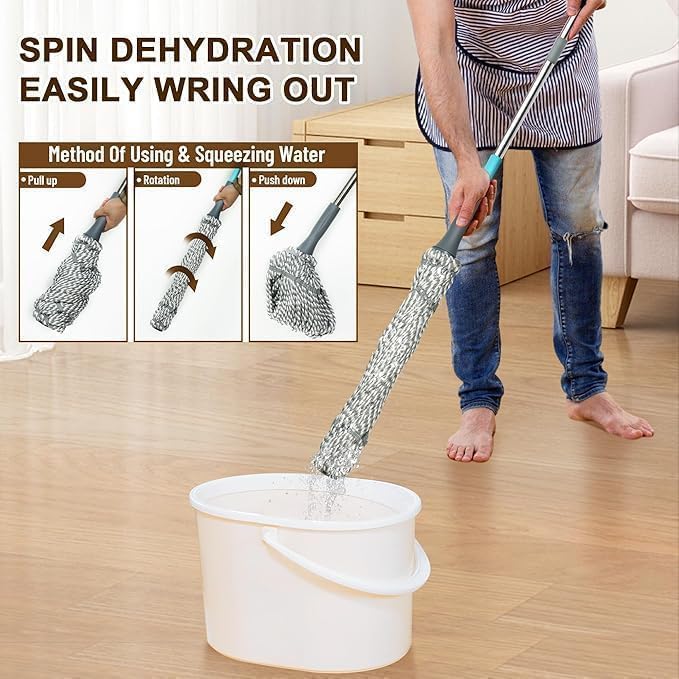 Finalize Microfiber Twist Mop for Floor Cleaning Squeeze Twist Stick Durable Dust Easy to Use Cleaner Effective Pocha for Cleaning Microfiber for Hardwood(Twist Mop Stick) - Image 3