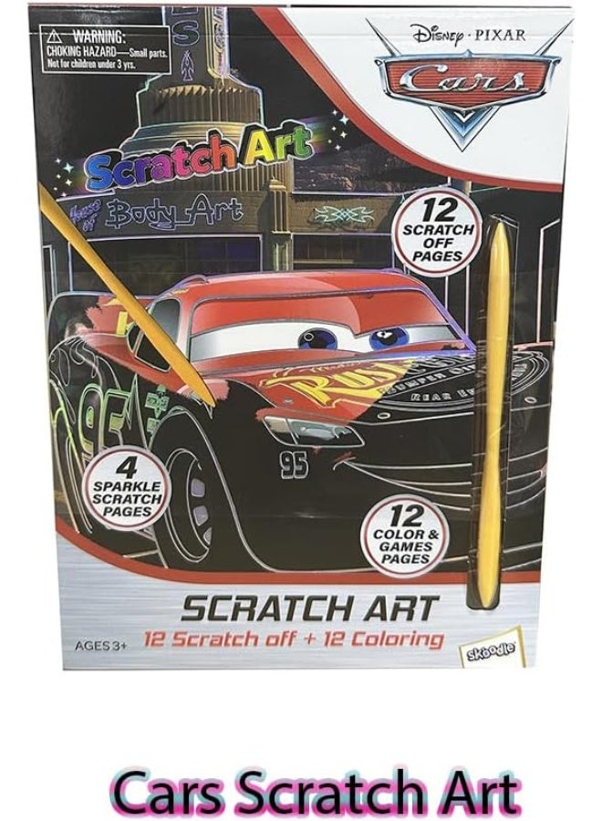 SKOODLE Disney Scratch Art for Kids3+ Scratch Paper Colouring Activity Book with Pictures&Games Children's Scratch Paper Art Set, Craft Art and DIY Painting Children's Educational Toys(Cars) - Image 2